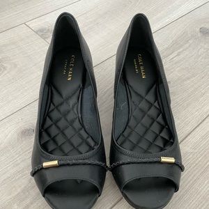 Cole haan black open tor wedge sandal new